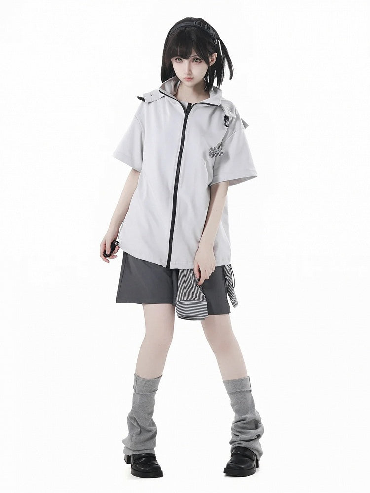 Hooded T-Shirt Techwear Black/Apricot