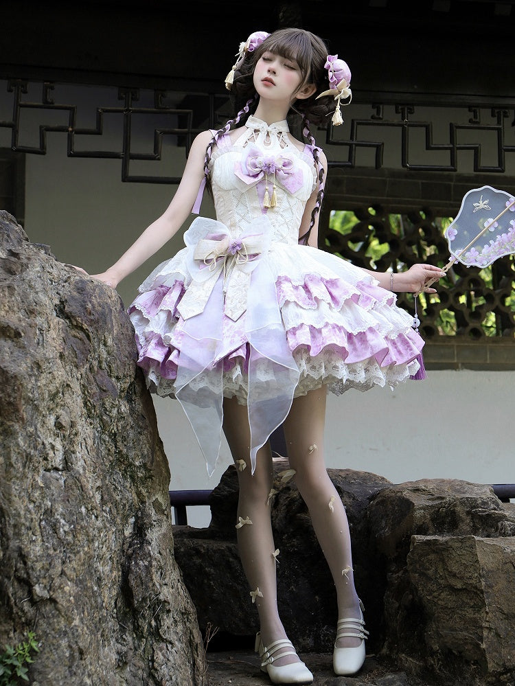 Rockkleid Lolita Neckholder Basken Taille Abnehmbar Qi Lila Stufen