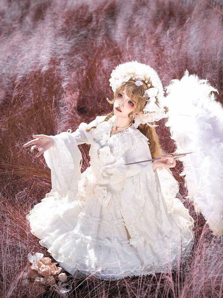 Weißer Shiro Hanayome Bowknots verzierter Lagenrock Sweet Hime Lolita Pulloverrock-Set