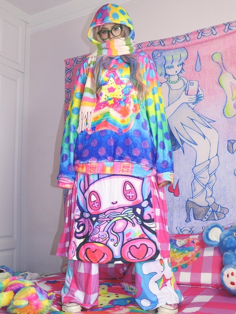 Polka-Dot Colorful Flannel Y2K Pattern Hoodie Print Star