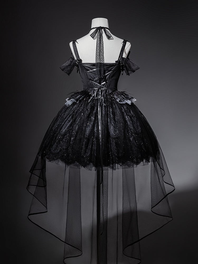 Waist Gothic Shimmer Kuro Black Swan Embroidered Basque Dress