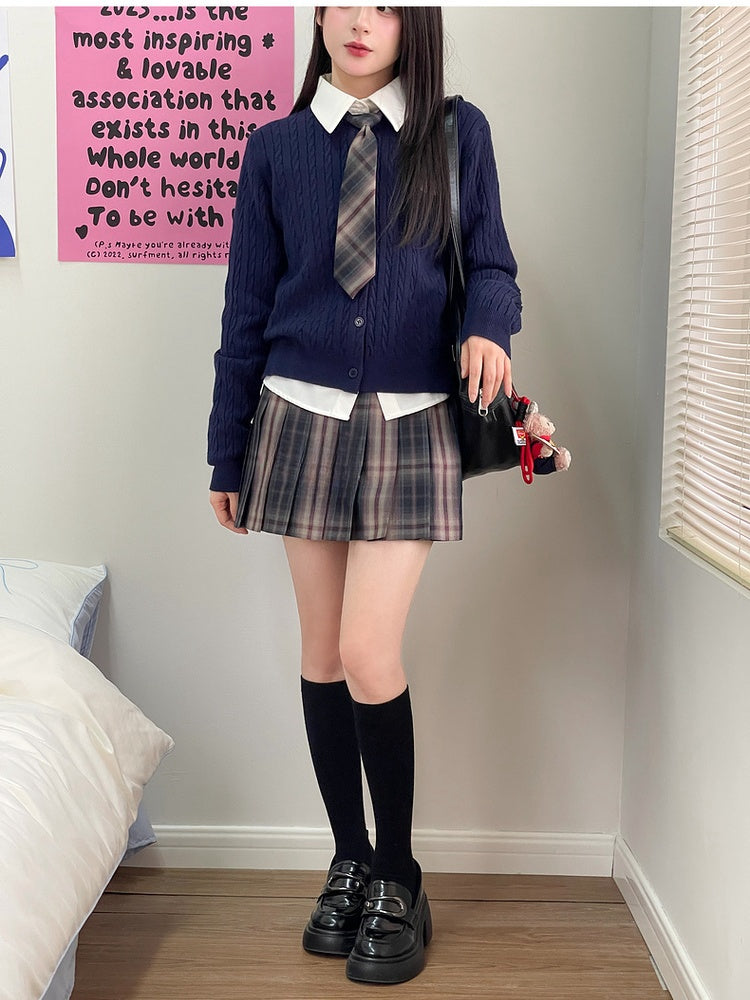 42CM/45CM/48CM/56CM/65CM Style JK Uniform Pleated Skirt Gray Plaid Preppy