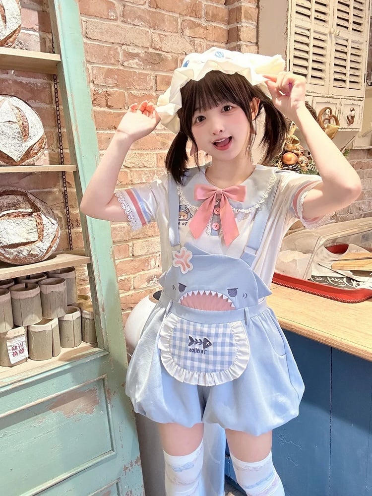 Shorts Bubble Shark Light Blue Apron Design Overalls