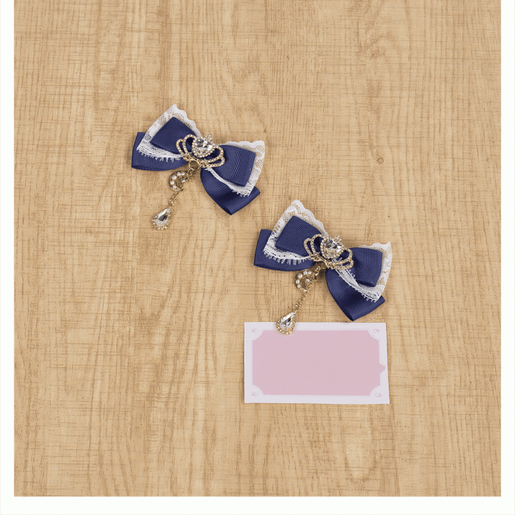 Celestial Collection Moon Options Jirai Kei Bowknot Hairclips with Beaded Chain Gemstone Star 5 Color