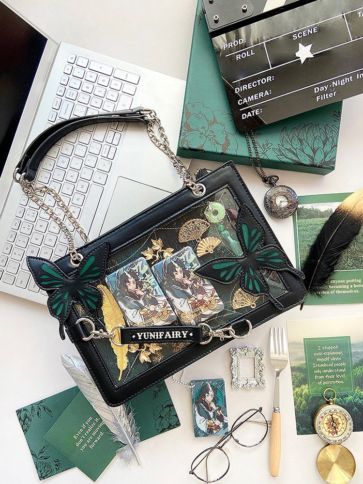 Green Butterfly Spiderweb Detail Small Version Black Ita Shoulder Bag