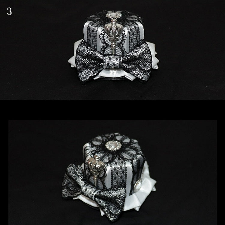 Schleife mit Blumenmuster/ 3 verzierte Hüte, Mini- und Kronen-Design, Strass-Optionen