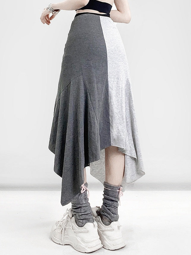 Shorts Hem Black Slit With Letter Asymmetrical Side Skirt Gray Print Glamorous