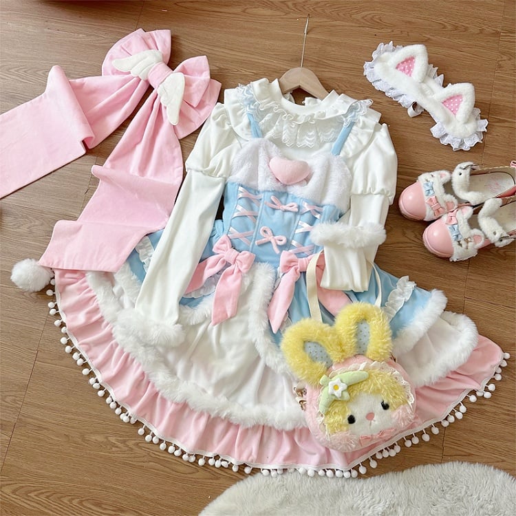 Winter Autumn Blue Lolita Plush Trimming Dress Sweet and for