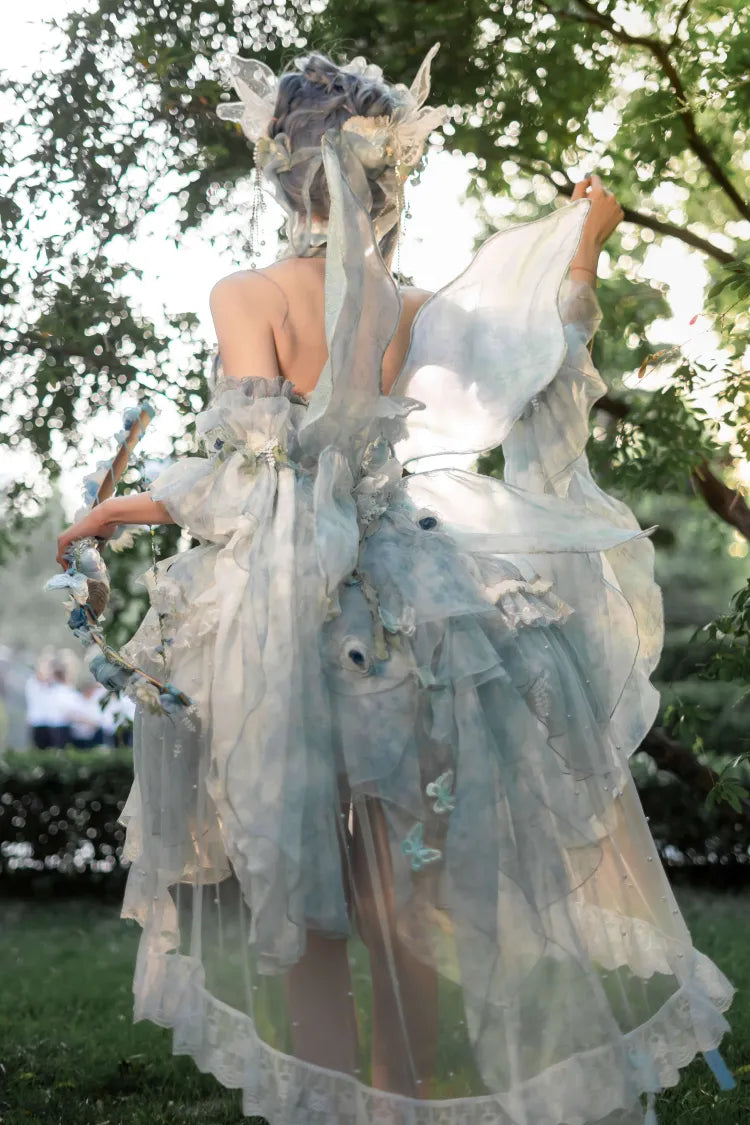 Full Light Butterfly Dress Lolita JSK Blue Design Set Floral Fairy Princess