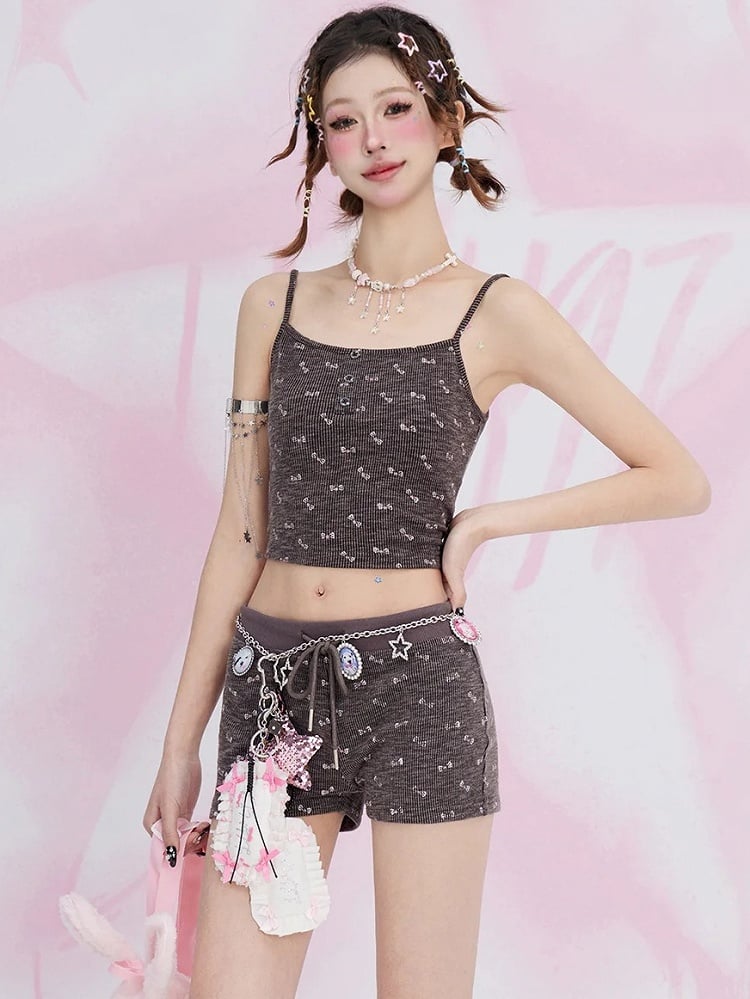 Bowknot Print Allover Coffee Shorts