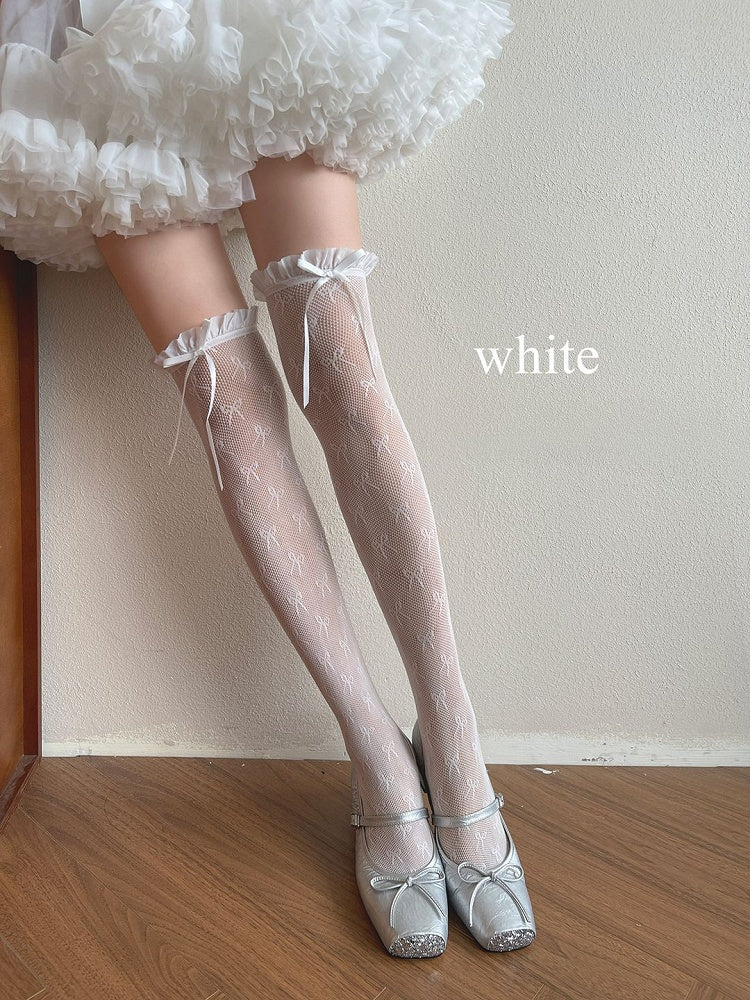 Stockings Trim White/Light Bowknot Yellow/Black Details Lace Overknee