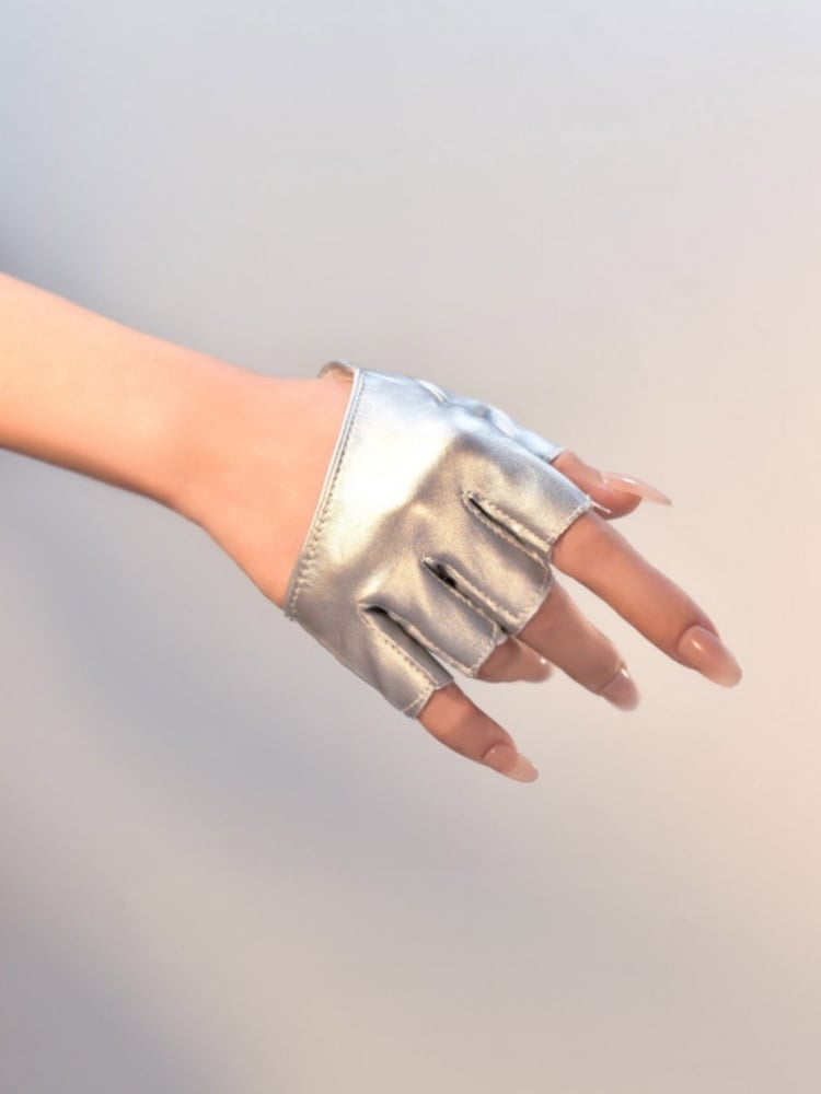 Cyberpunk Silberne futuristische Halbfingerhandschuhe