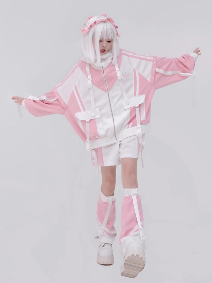 4-Piece and Pink White Snap Set: Landmine Techwear Jacket