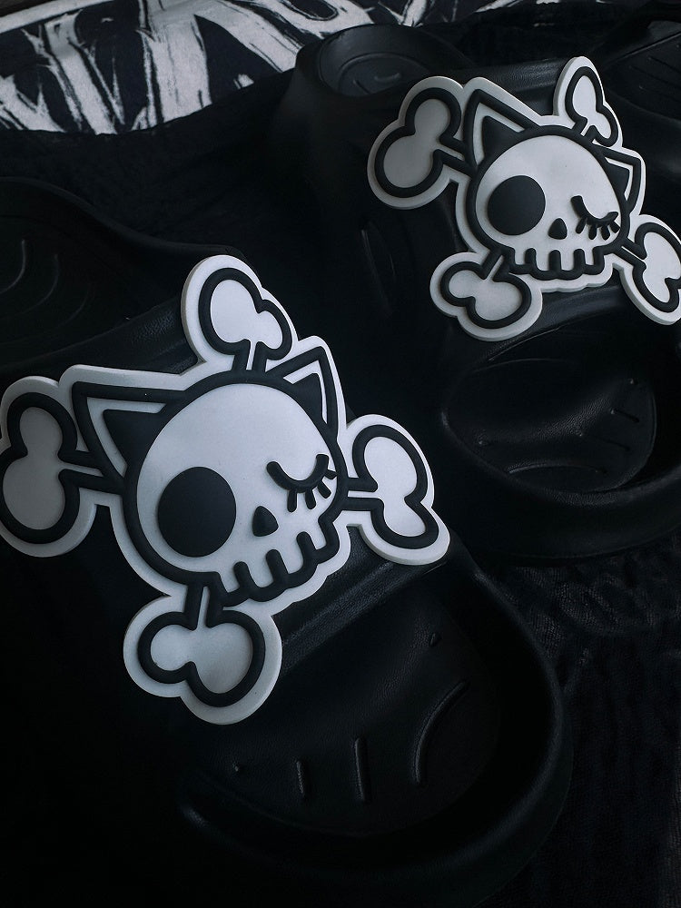 Gothic Summer Black Applique White Slippers Skeleton and