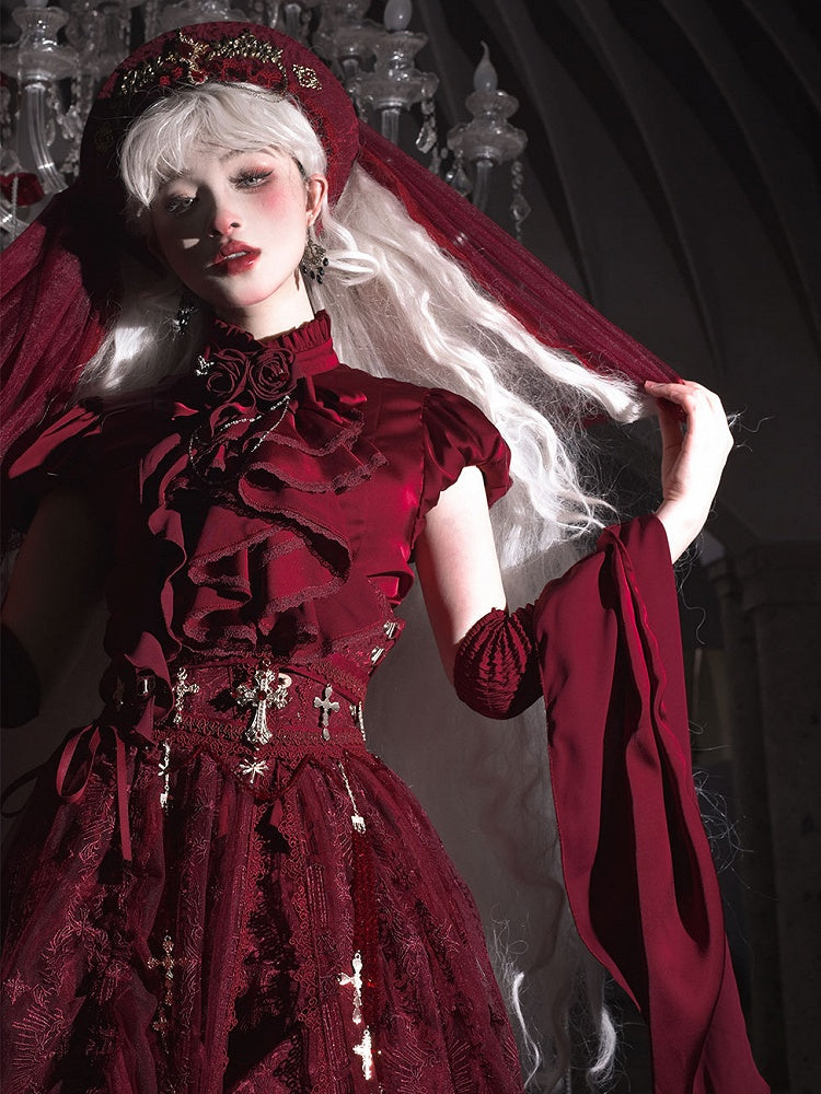 Red Puff Short Sleeves Gothic Lolita Blouse