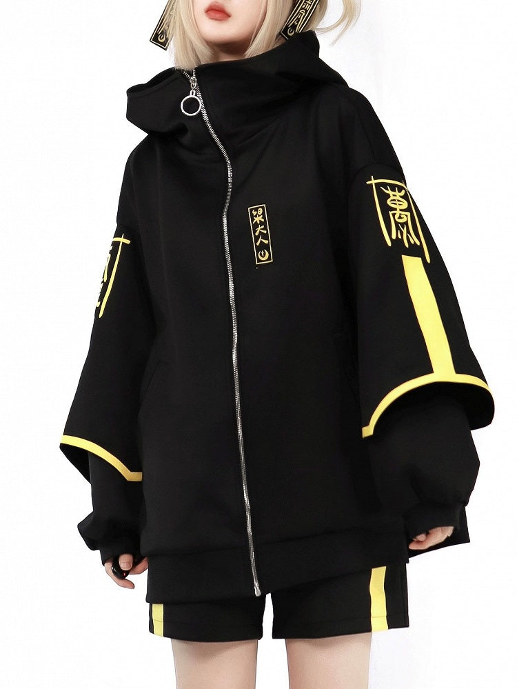 Jacket Jirai Sweatershirt Up Front Luminous Kei Cyberpunk Zip