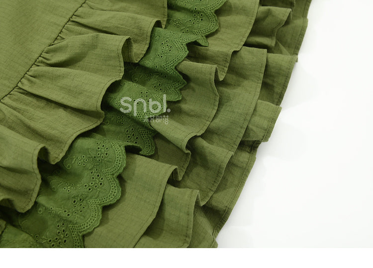 Sweet Hem Overall Dress Bowknot Ruffle with Detachable Green