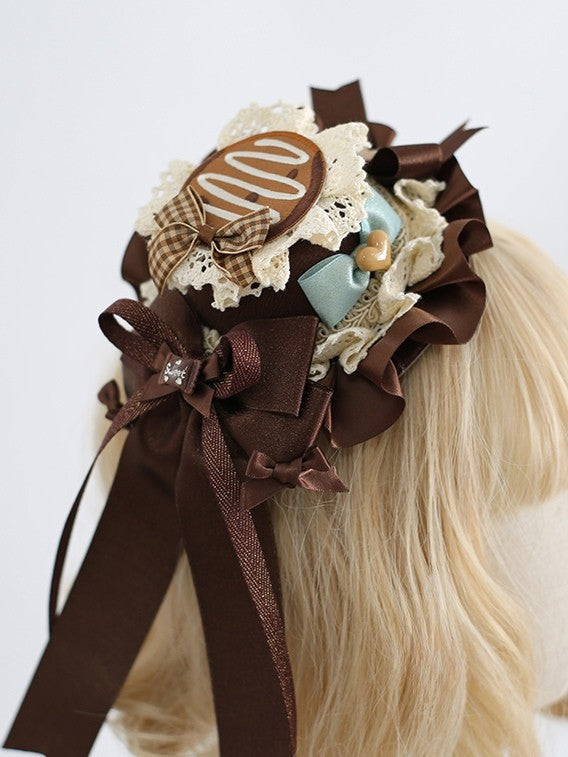 Bowknot Sweet Lolita Applikation Blaubraun Mini Details Hut Keks