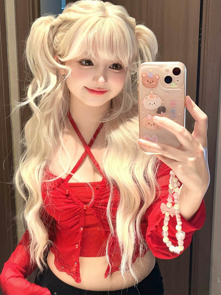 With Blonde Bangs Length Wavy Wig 60CM Air