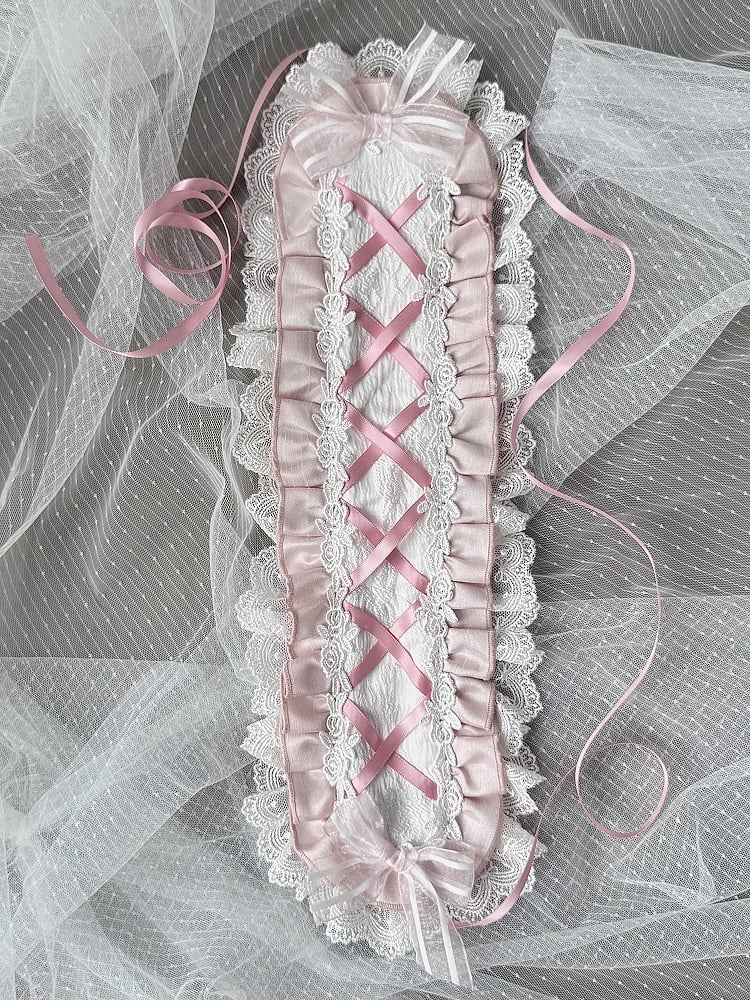 Bows Dress Chain White Sweet Lolita + Pink Bead Decorated and