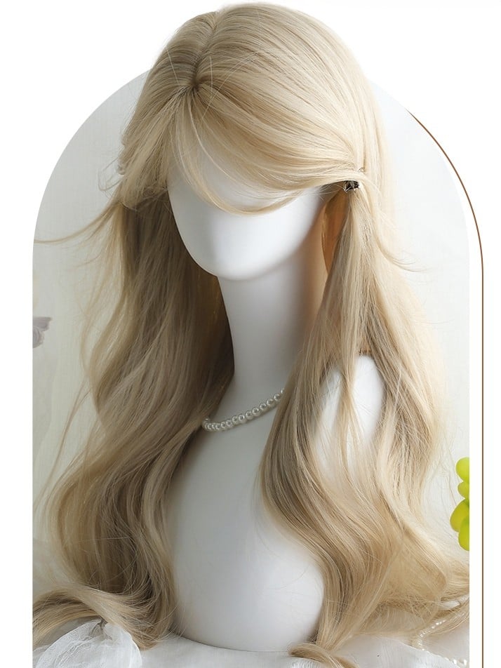 With Blonde Wavy 65CM Bangs Wig Length