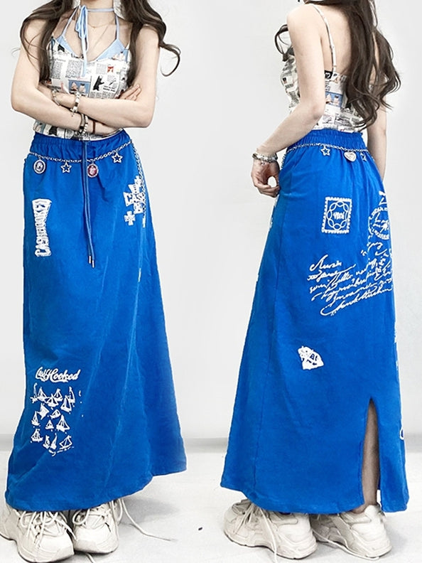 Cami Top With Newspaper Print Blue Glamorous