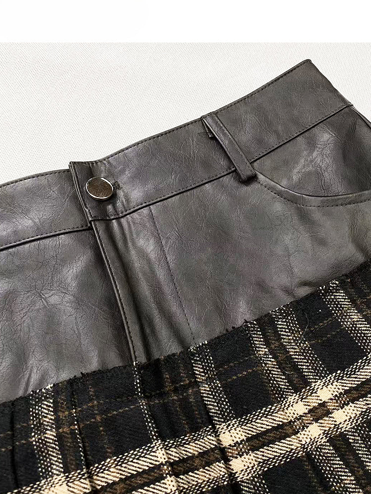 Schwarzer karierter Stufenrock mit hoher Taille