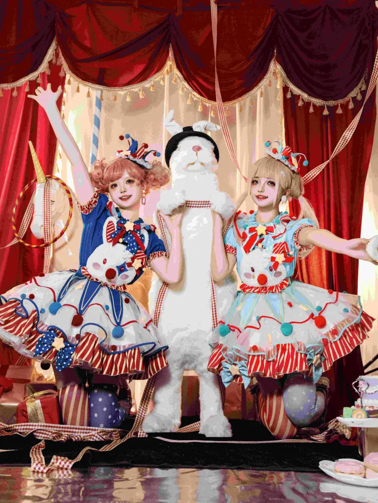 Dunkelblau&Rot / Grün&Orange Pastell Clowncore Hut