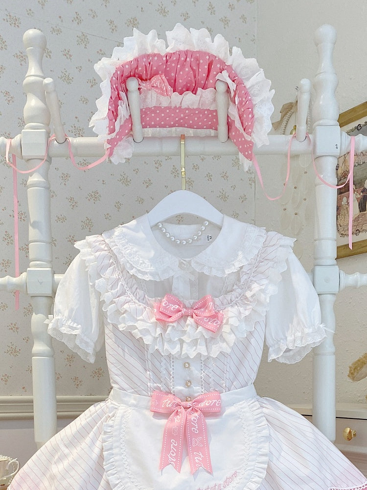 Pink Dots White Pattern Bonnet / Polka