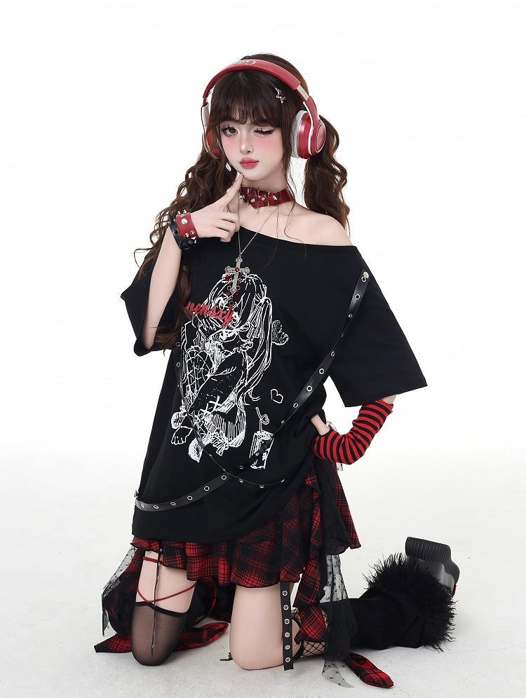 Bittersweet Criss-Cross Straps Design T-Shirt Rock Girl Print Black
