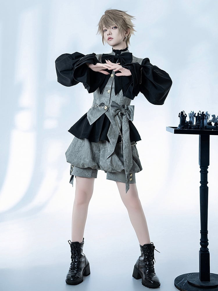 Banded Collar Prince Waistcoat Gray Ouji Jacquard