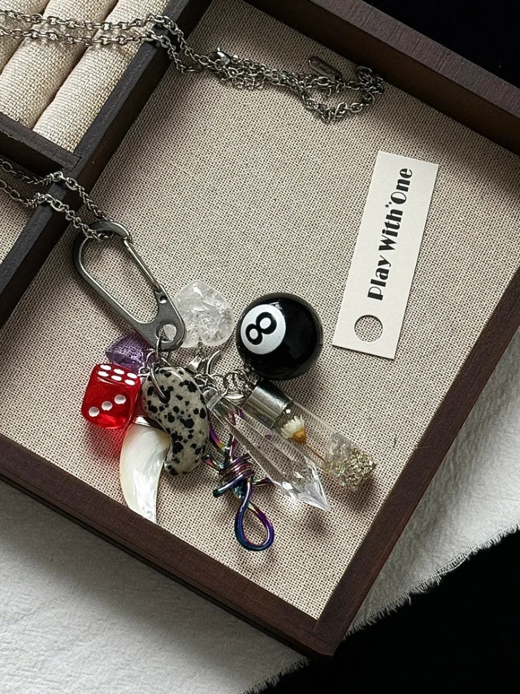 Y2K Silver Dice Billiards Ball Charm Keychain