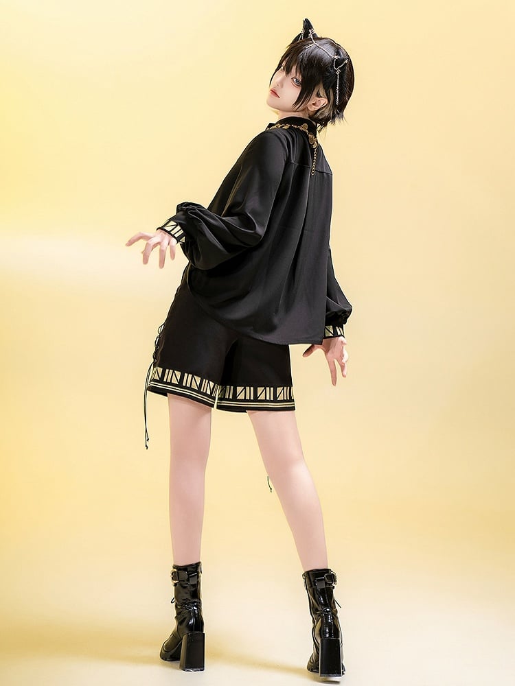 Embroidery Black Style Ouji Shorts Straight-leg Egyptian Lolita
