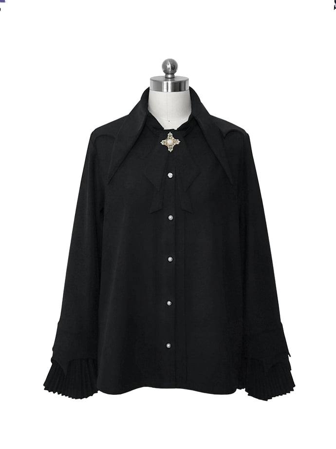 Schwarzes Lolita Ouji-Hemd mit spitzem Kragen im Prinzen-Stil