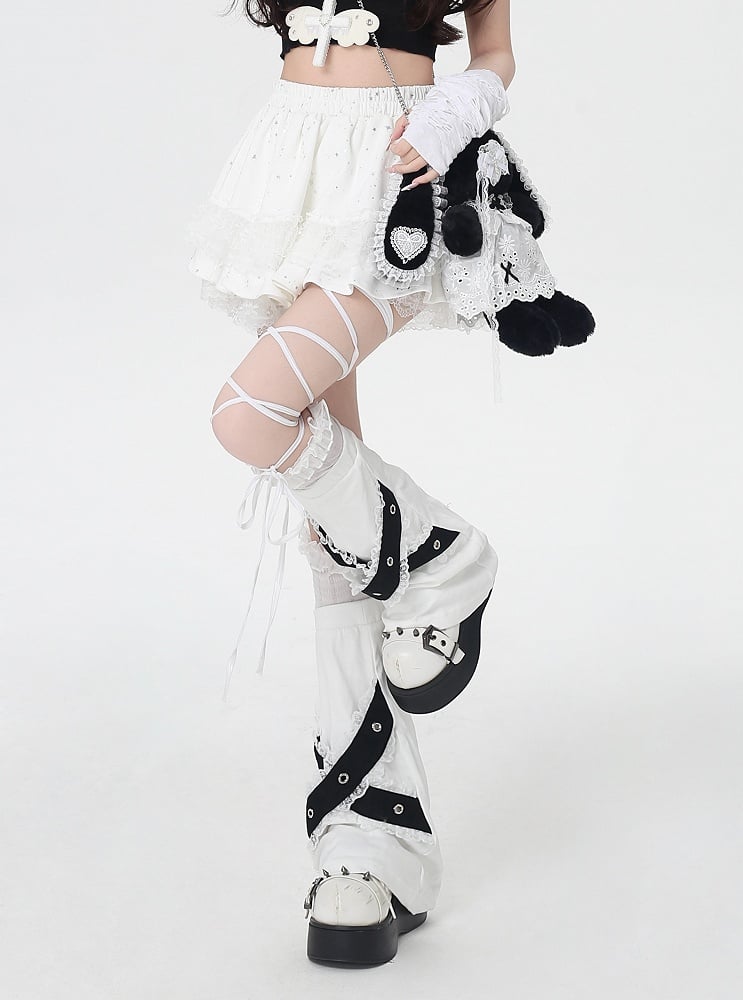 White Elastic Waist Tiered Skirt Trim Balletcore Lace