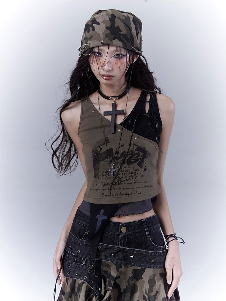 Punk Distressed Studded Triangle Camouflage Wasteland Scarf