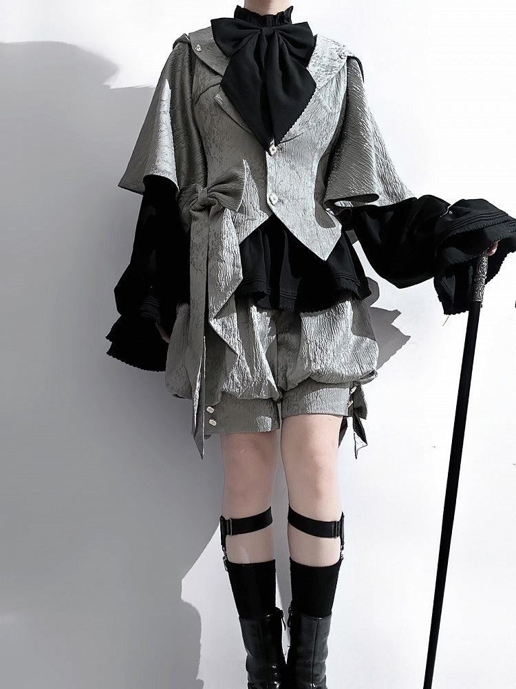 Black Poet Neckline Ruffle Bishop Lolita Ouji Sleeves Fashion Shirt