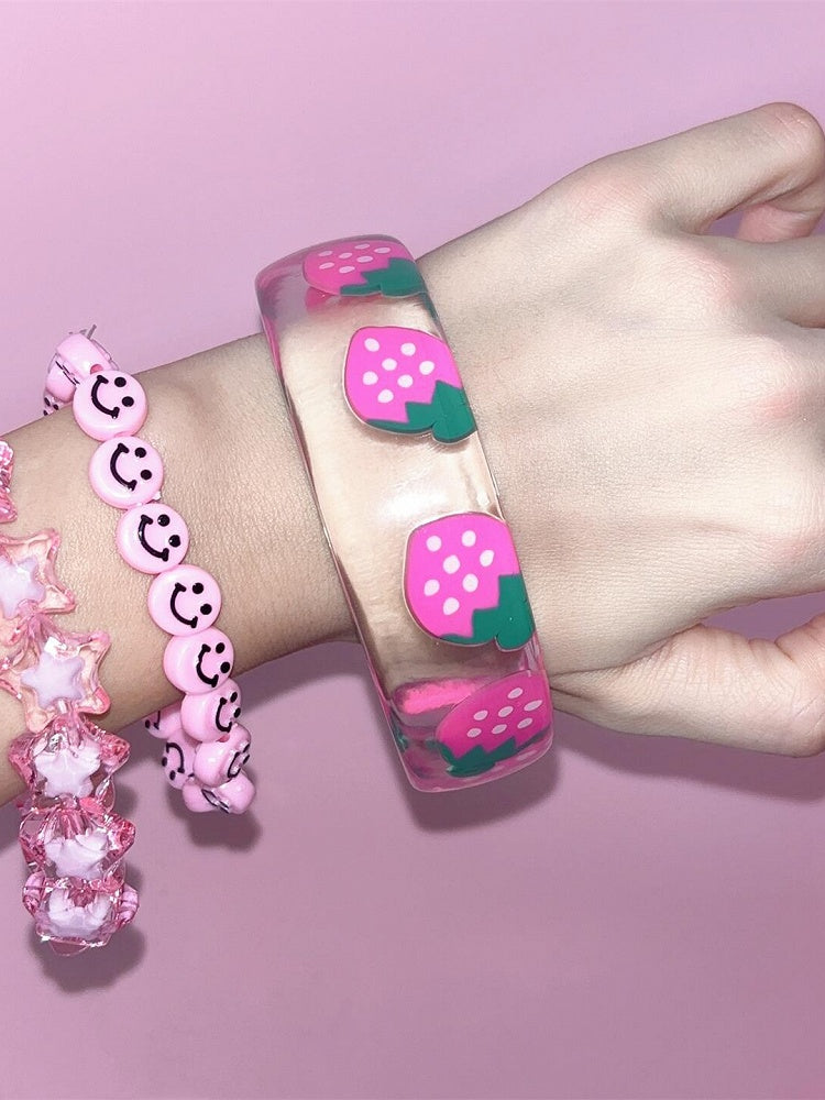 Red/Pink Strawberry Bangle Print Y2K