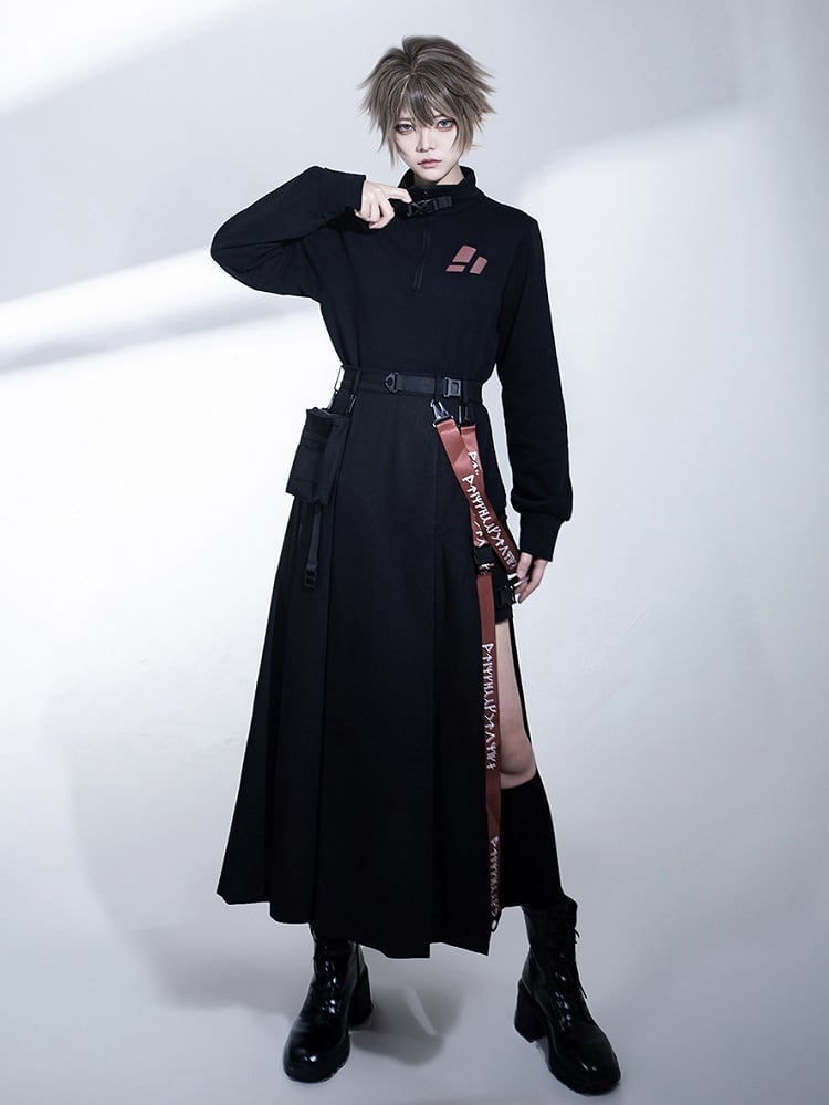 and Black Waist Cargo Straps Bag Skirt High with Slit
