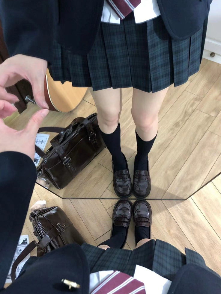 Länge 42CM/45CM/55CM/65CM Plaid Uniform Plissee Rock JK Grün Muster