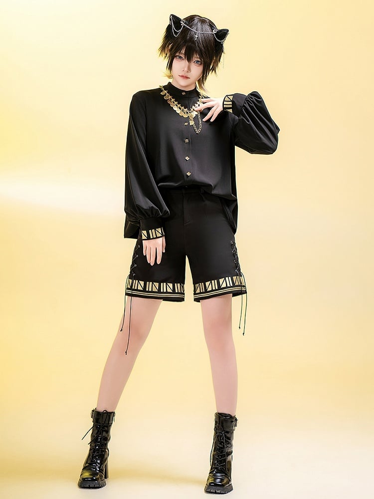 Lange Stickerei Shirt Stil schwarze Manschetten Gold Lolita Ouji Ärmel mit ägyptischen