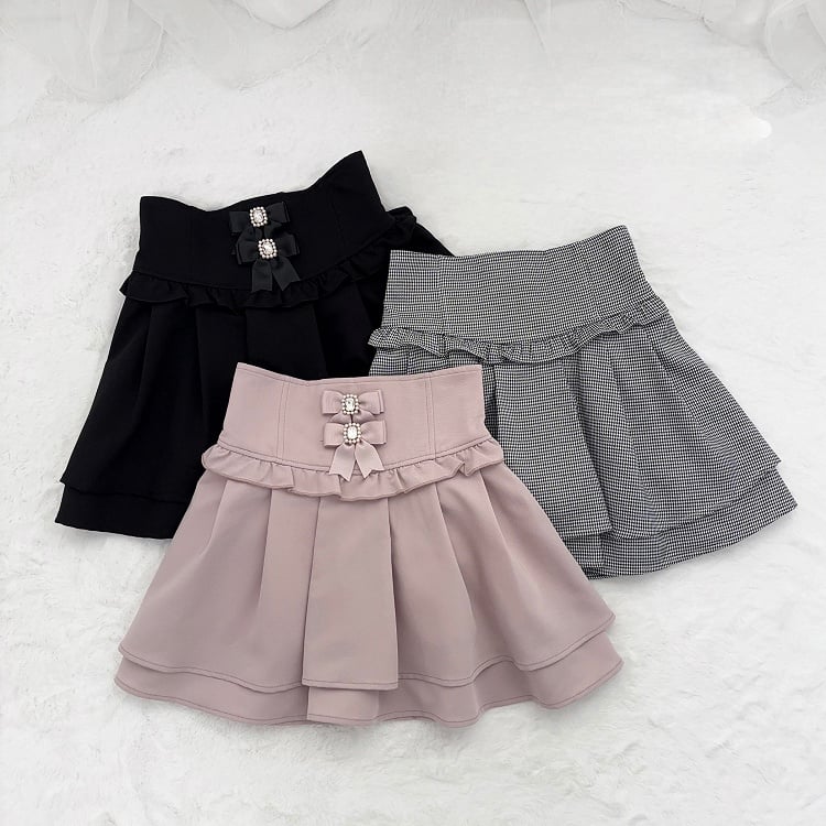 Houndstooth Black Corset Waist Double-Layered Skirt Jirai Kei