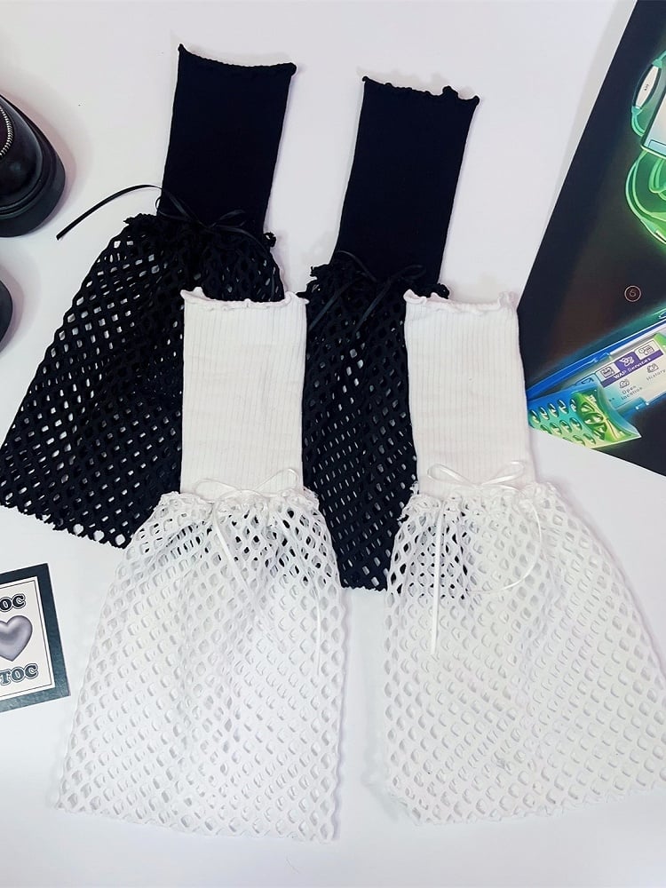 Hollow-out Warmers Y2K Details Design Black/White Bowknot Leg