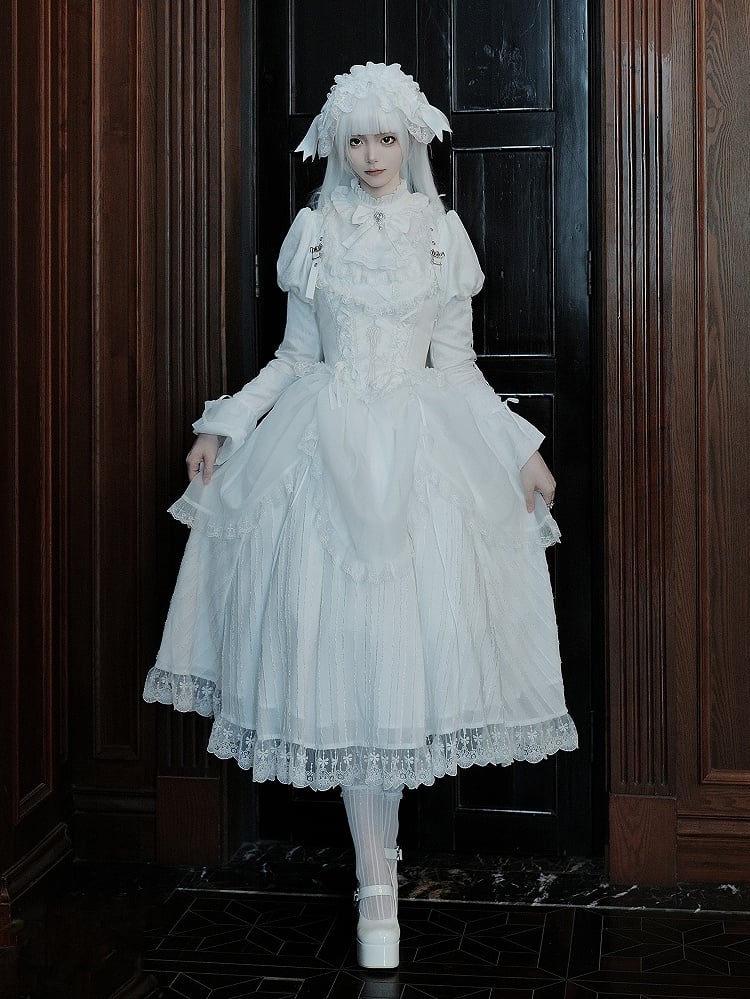 Embroidery Cross Gothic Lolita with Bat White Buckle Corset Straps