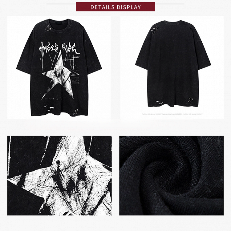 Black/White Vintage Washed Oversized Star Print T-Shirt