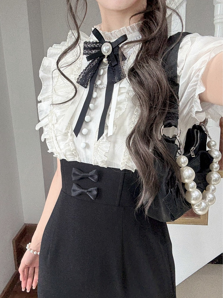 Two Fake Dress Skirt Design Waist Pieces Mermaid Boned and Black Lolita Blouse Beige Elegant