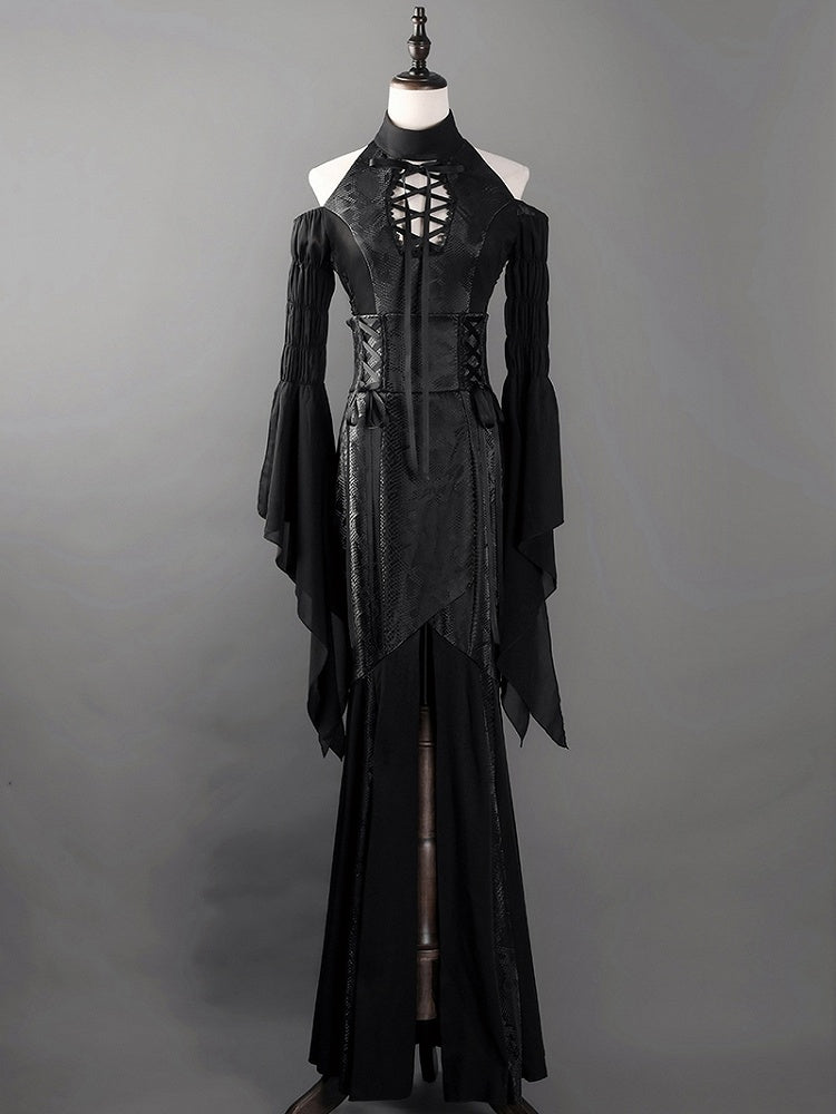 Black High Waist Snakeskin Grain Gothic Lolita Mermaid Skirt
