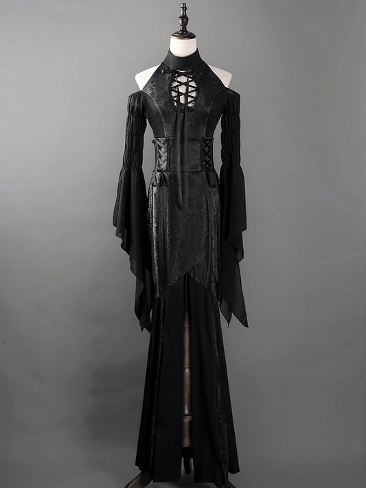 ブラックハイウエストスネークスキングレインゴシックロリータマーメイドスカート