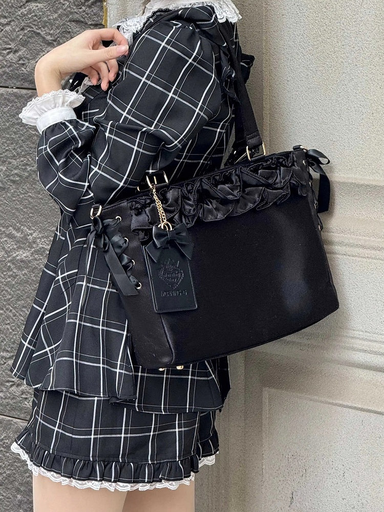 Black Card Bow Holder Trims Straps Bag Self-tie Ruffle Satin Ita With