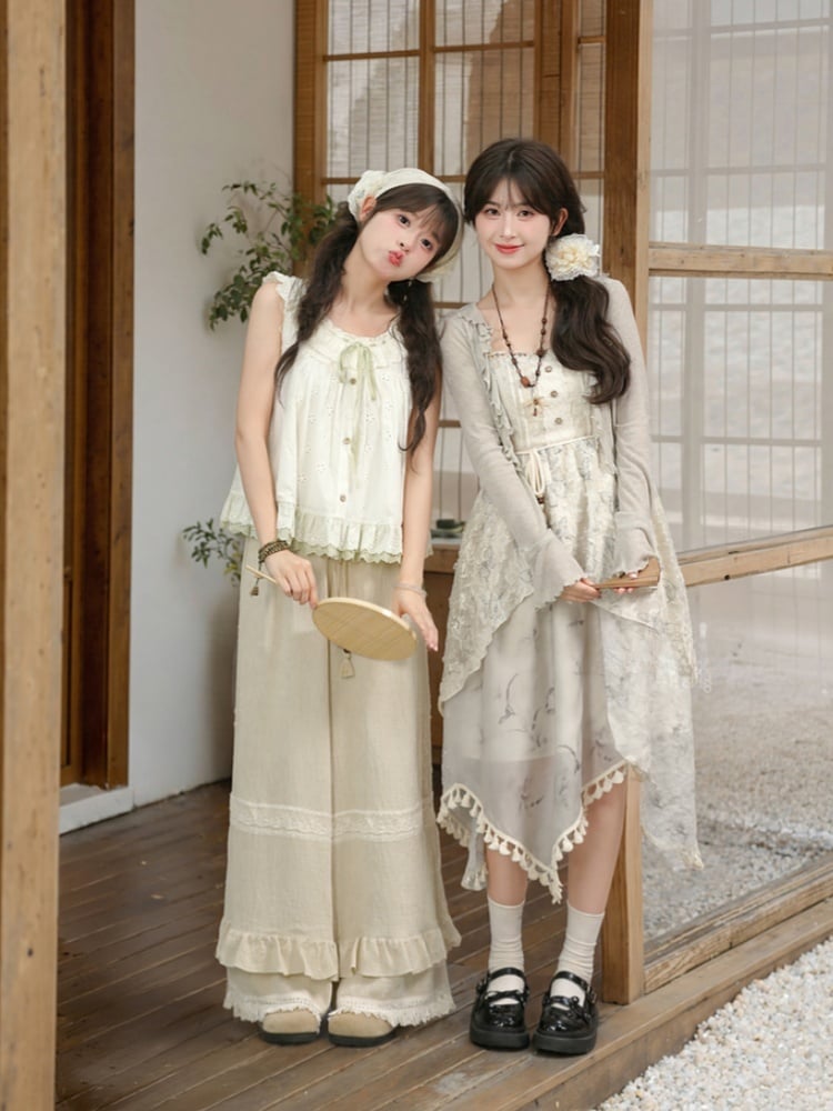 Ruffle Trim Open Placket Cardigan Grey